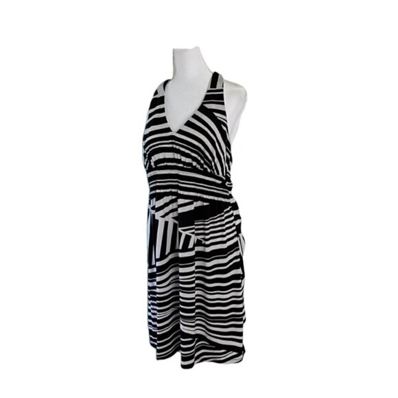 A.N.A Black White Stripe Halter Dress Size Large - Picture 3 of 7